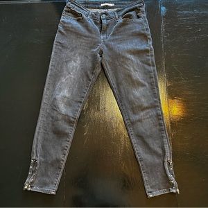 Levi’s 711 Size 29 Black Lace Up Skinny Jeans Black Denim Sexy Shoelace Side